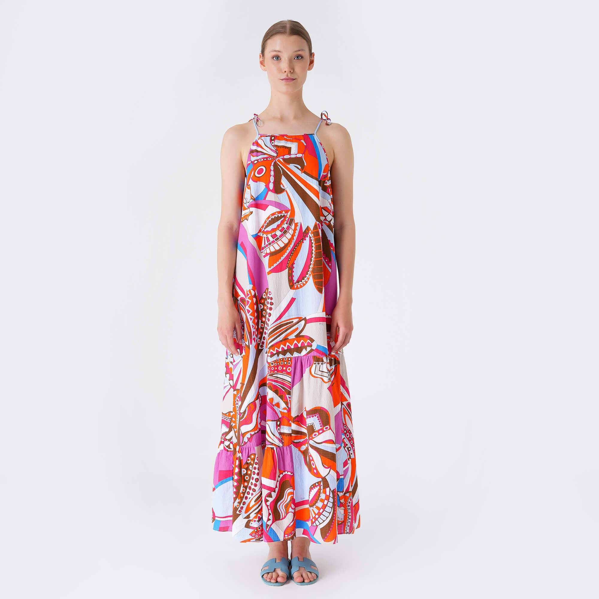 Emilio Pucci - Orange & Pink Linen Strap Dress